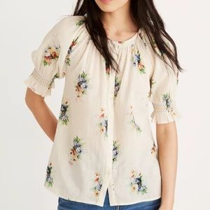 Madewell Smocked Button-Down Top in Classic Corsage size XXS